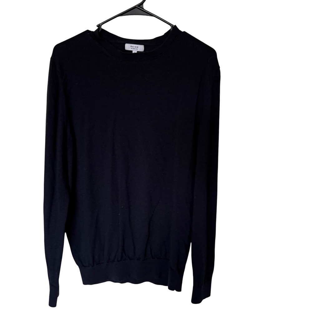 Reiss‎ Merino Wool Sweater Mens Large Navy Blue Excellent Crew Neck Fine Knit